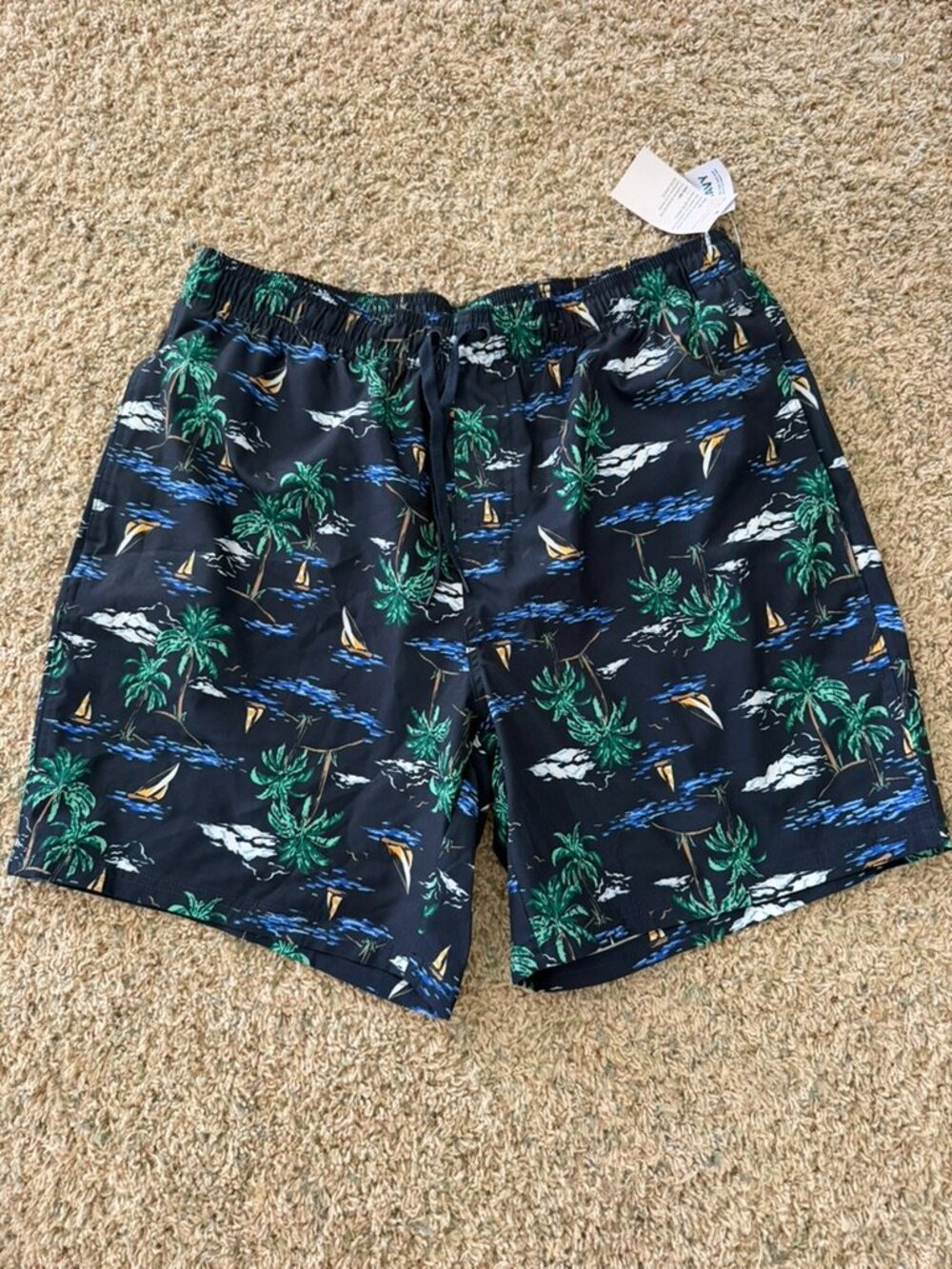 Old Navy Swim Trunks Palm Tree Boat Print Sz L NWT